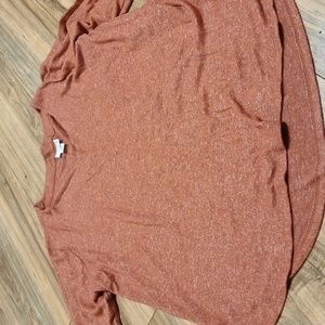 Reddish brown and white long sleeve v neck sweater